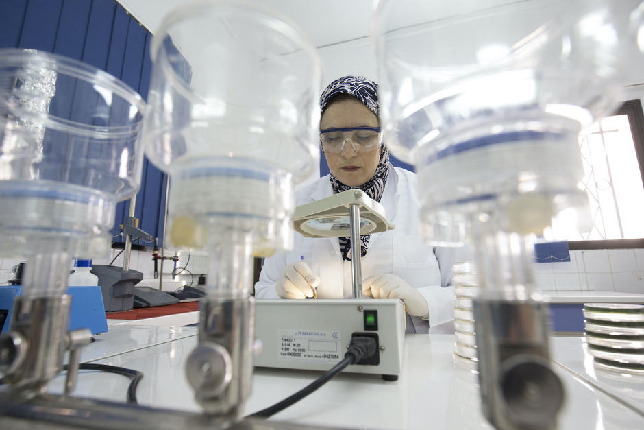 Employee managing water sanitation in Morocco